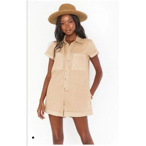 Show Me Your MuMu Women's Small Tanline Romper Button-Front Casual Short Sleeve